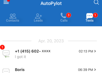 Texting for B2B Sales Reps from AutoPylot Mobile App
