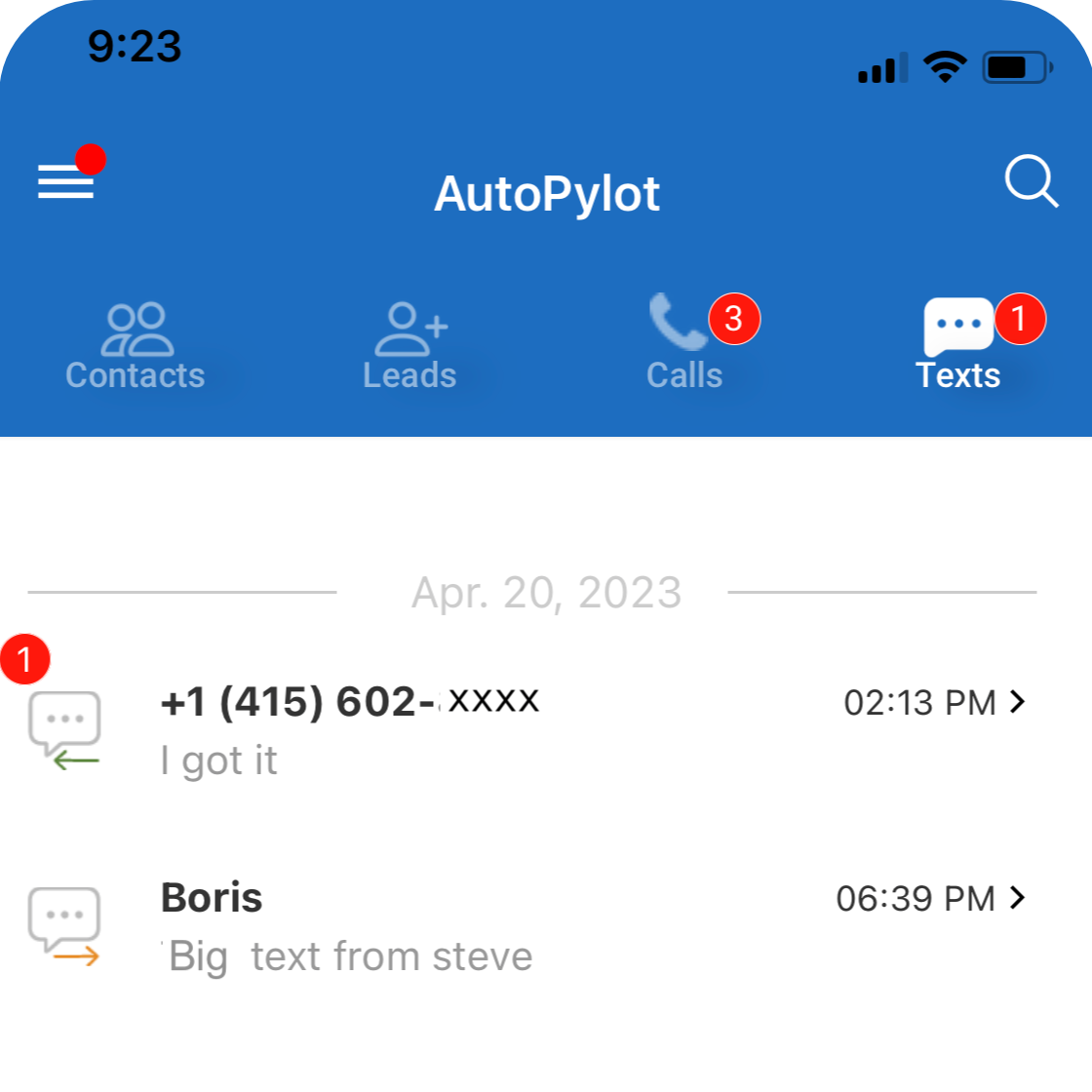 Texting for B2B Sales Reps from AutoPylot Mobile App